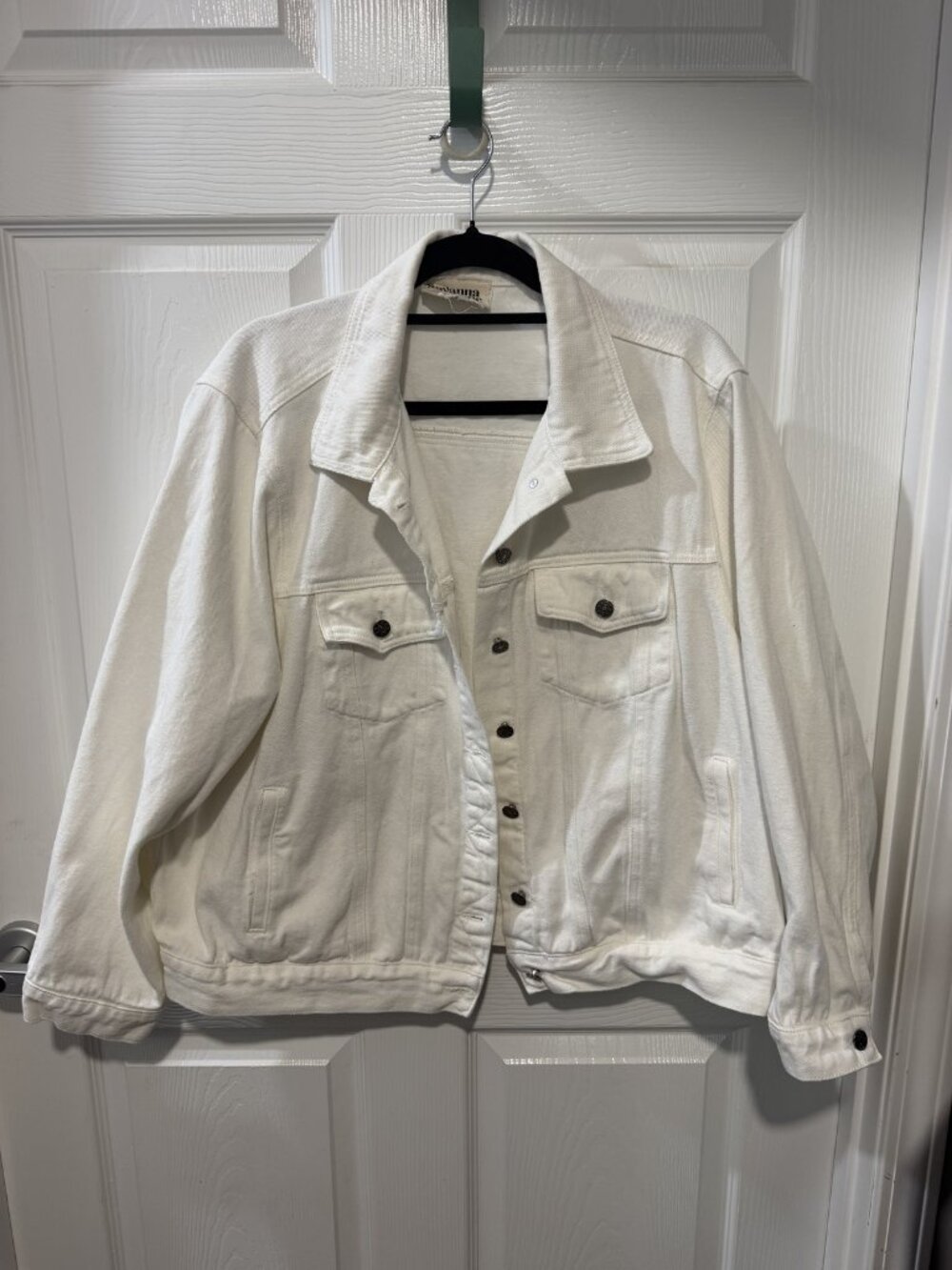 Savannah Jane Size 2X Classic Button-Up Denim Jacket in Ivory